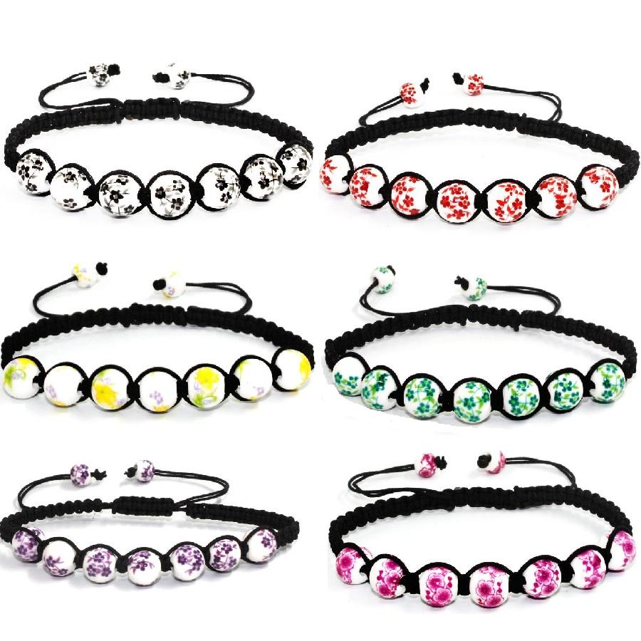 Браслет с цветочным узором в национальном стиле, регулируемый, из чистого фарфора ручной работы, керамика, браслет в стиле бохо, ювелирные изделия, подарки