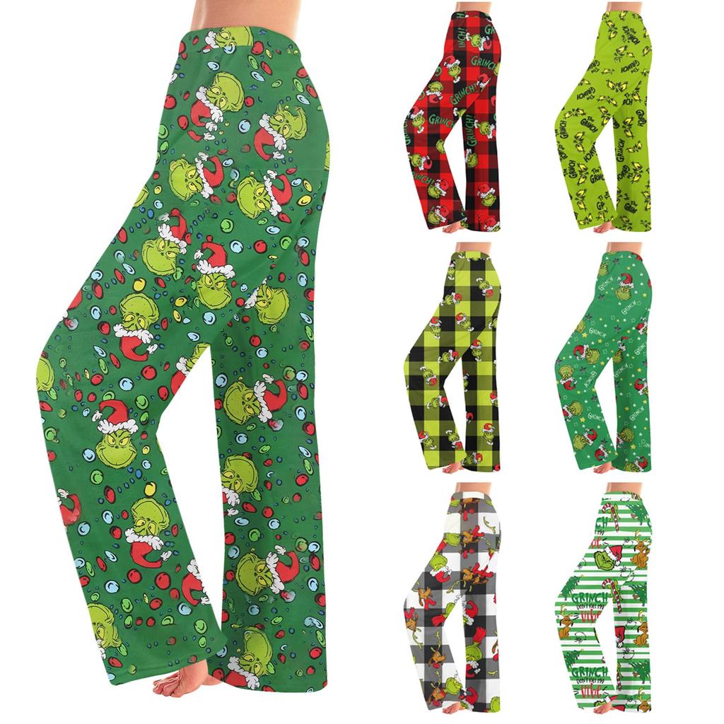 Women  Winter Pants Full Length Long Trousers Flannel Christmas Printed Pants