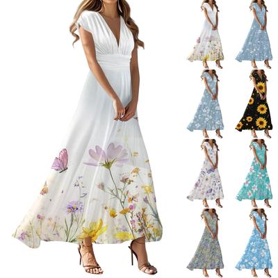 Платье в стиле бохо для женщин, повседневное, свободного кроя, летнее, сарафан с цветочным принтом и карманом