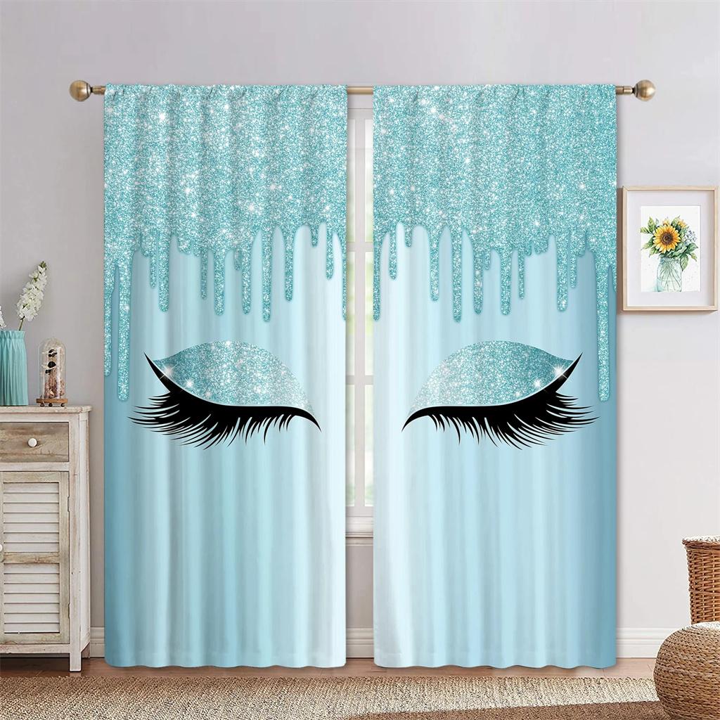 Popular Pink Eyelashes, Eyes 3D Digital Printing Bedroom Living Room Window Curtains 2 Panels