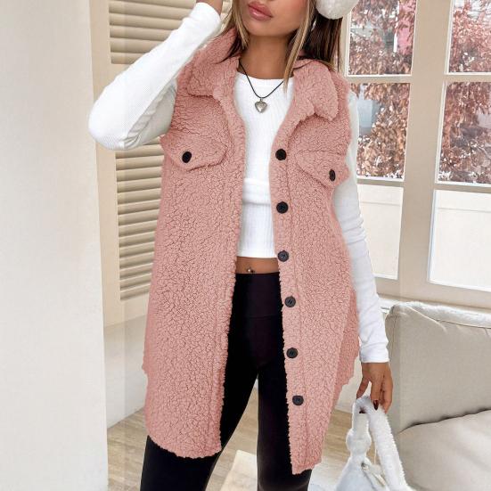Women's Fuzzy Fleece Vest Casual Oversized Sleeveless Sherpa Jacket Button Down Fluffy Vest