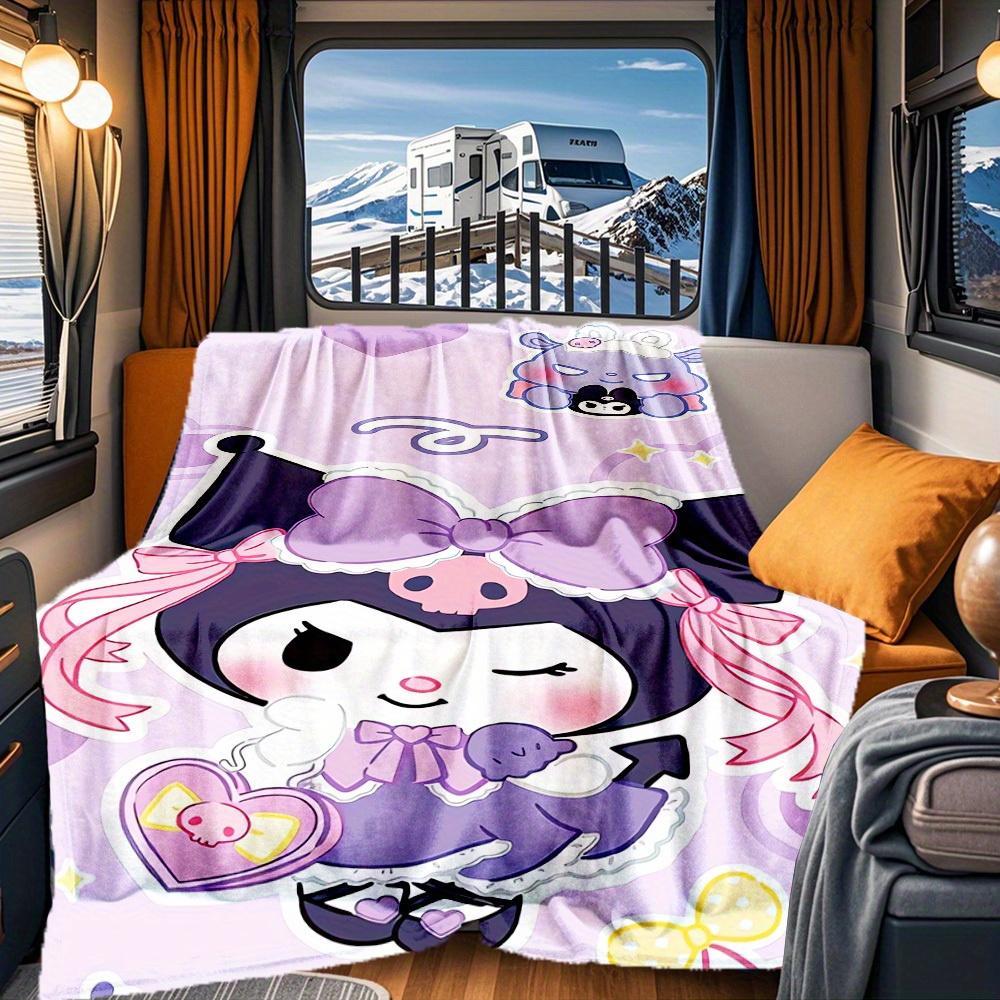 1pc Cute, Purple, Bow RV flannel blanket, pattern printed blanket, sofa bed couch car office camping travel warm comfortable soft blanket, f