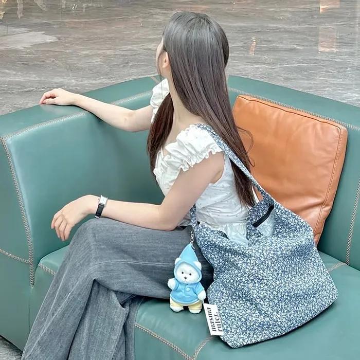 Rabbit eco bag_Petit flower Smoke blue