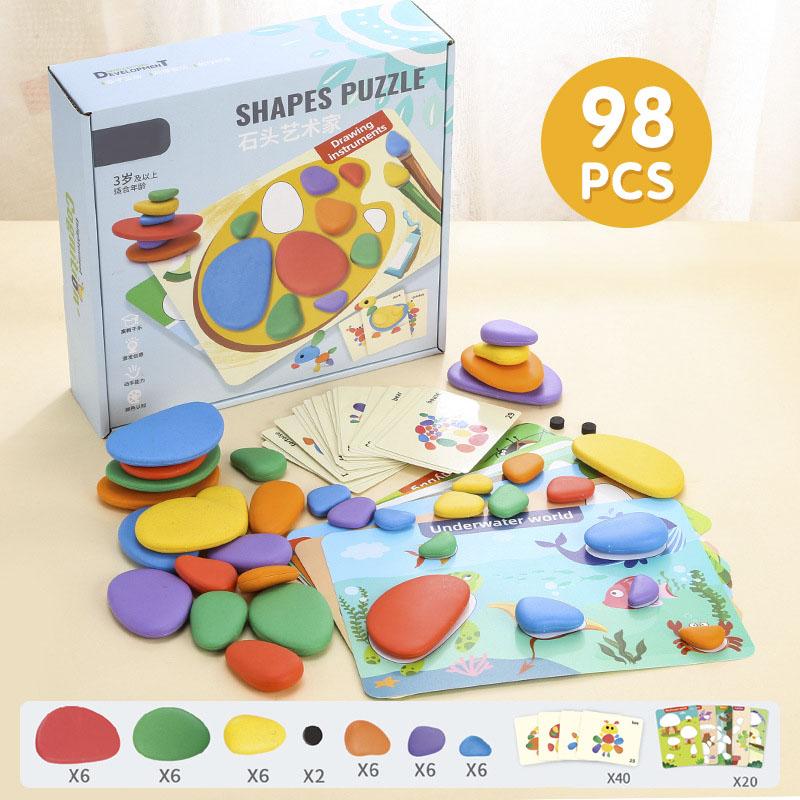 Non-Toxic Children 3D Puzzle Montessori Toys Rainbow Pebbles Logical Thinking Game Kids Painting Sensory Learning Toys For 3-6 Years Old