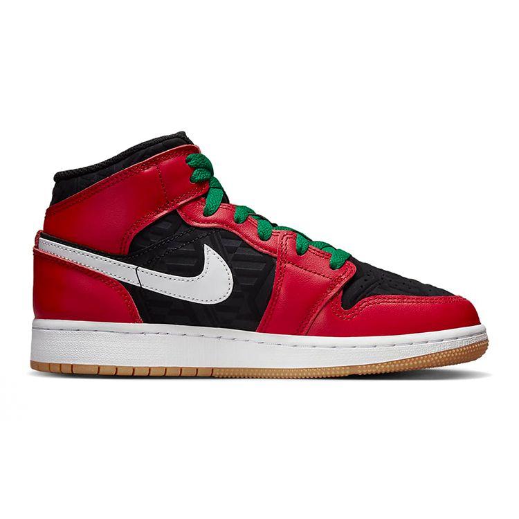 Кроссовки Air Jordan 1 Mid SE GS Рождественские Детские Красный Черный Белый DQ8418-006
