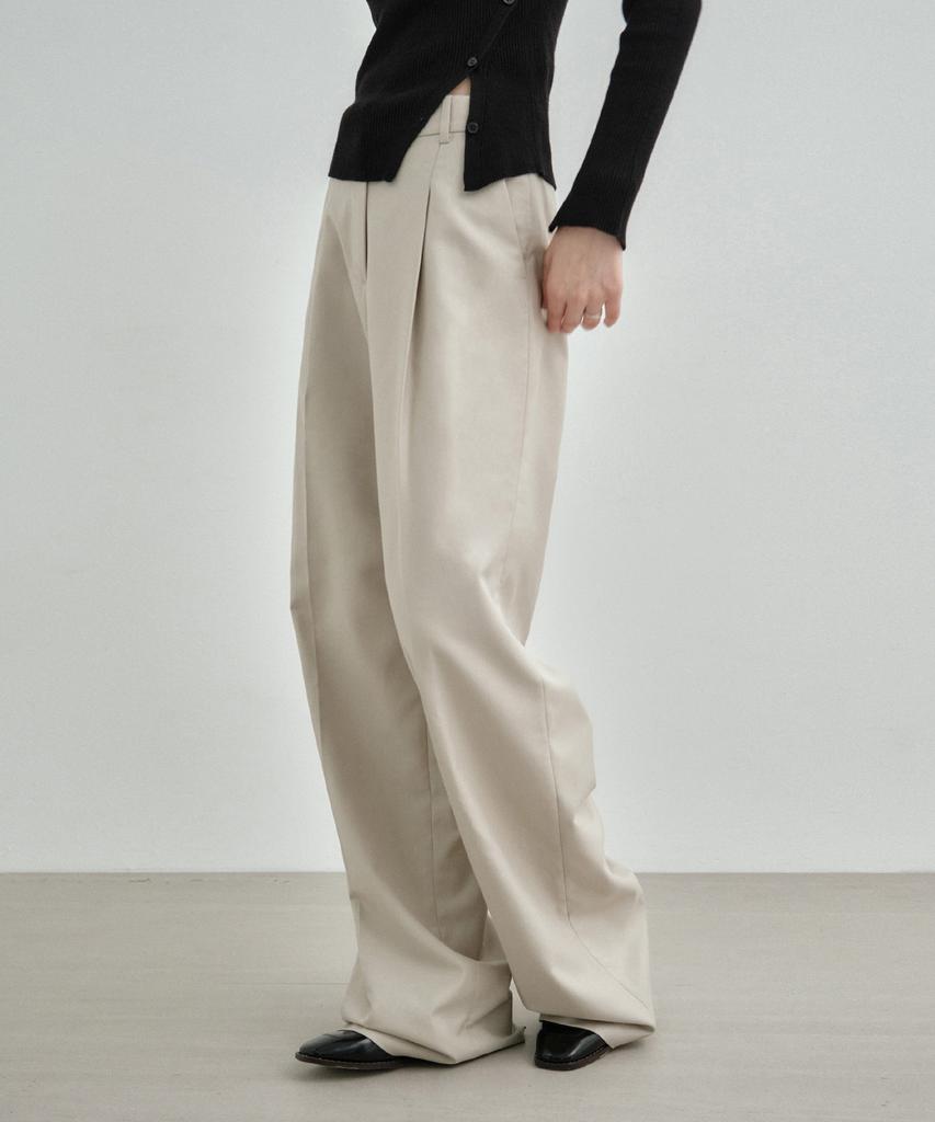 MONGDOL Однотонные широкие брюки со складками Бежевые Mdpt025Beige