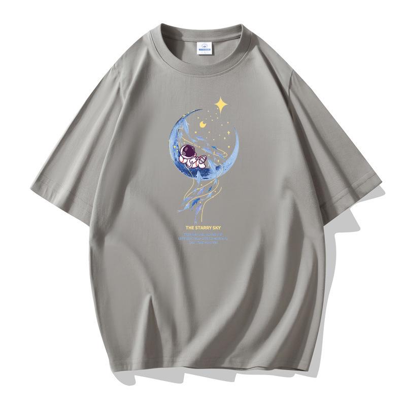 Мужская хлопковая футболка с короткими рукавами и рисунком астронавта на Луне, свободная футболка большого размера
