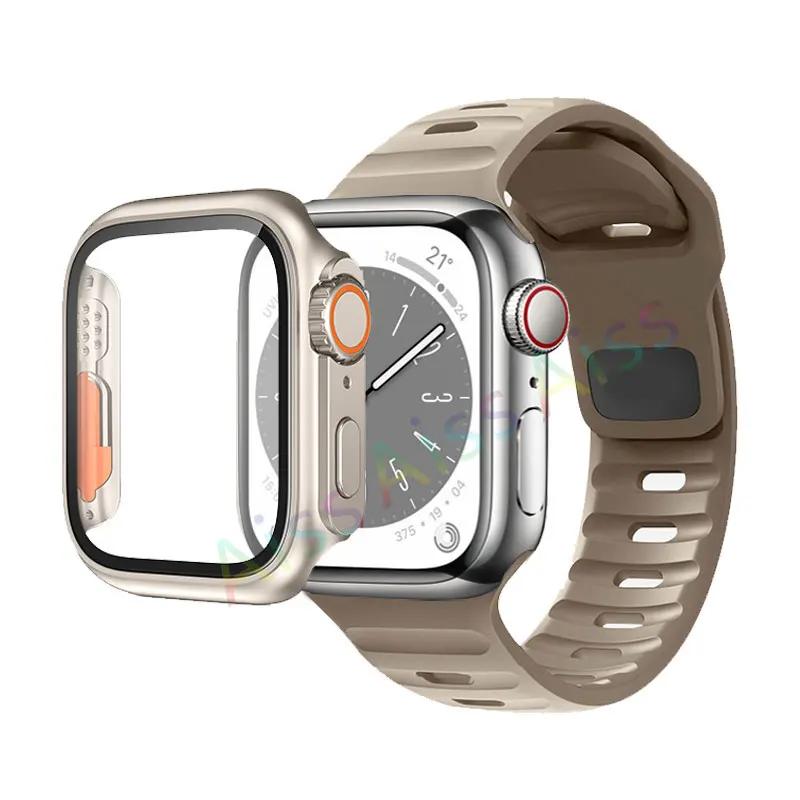 Case+Strap For Apple Watch Band 45mm 44mm 42mm 40mm Smart Silicone Bracelet Iwatch Series 3 4 5 6 Se 7 8 Change To Ultra Case