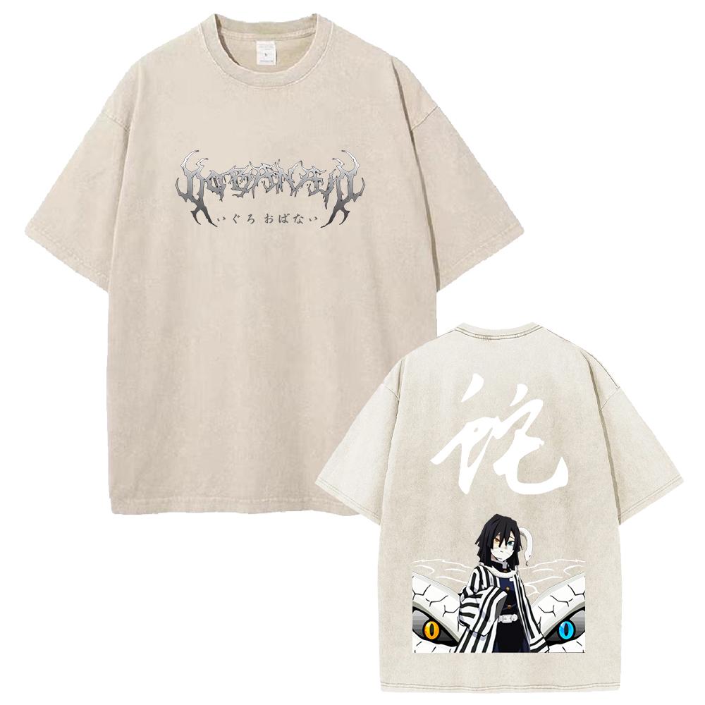Iguro Obanai Demon Slayer Clothing Men Women Oversized T-shirts Short Sleeve Washed T Shirt Vintage Cotton Tshirt Harajuku Tops