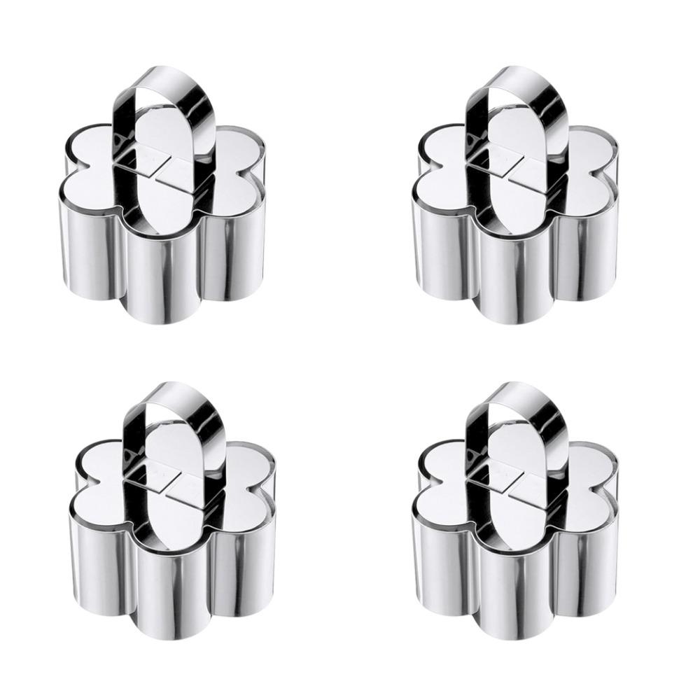 4Pcs Stainless Steel Cake Ring Mold Reusable Easy Release Cooking Ring DIY Baking Surface Smooth Dessert Food Molds with Pushers