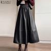 ZANZEA Женские повседневные длинные юбки А-силуэта из искусственной кожи PU