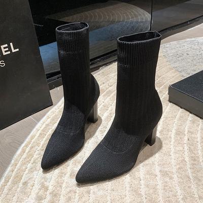 Осенне-зимние вязаные ботильоны женские короткие носки ботильоны гальванизированный толстый каблук средняя голень ботинки Мартин женская мода эластичные ботильоны