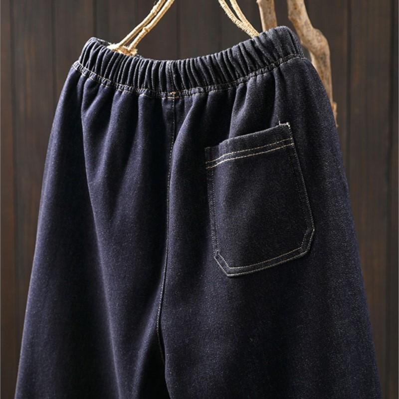 Johnature Женские зимние свободные повседневные однотонные шаровары с эластичной талией из хлопка с эффектом стирки в винтажном стиле