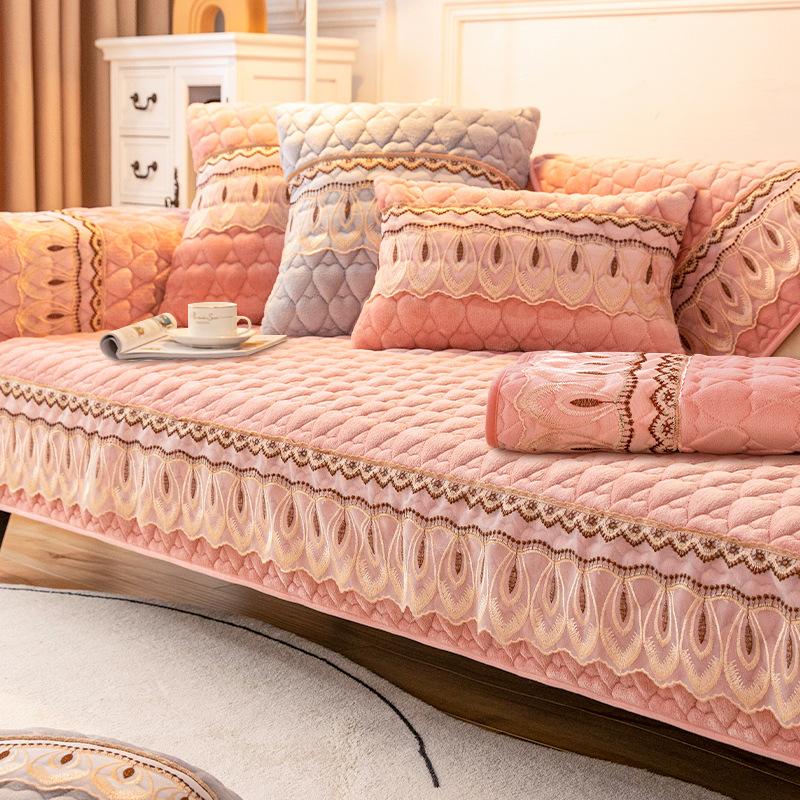 Winter Plush Sofa Cushion Modern Simple Seat Cushion Thickened Non-slip Leather Sofa Cover Winter Cover Cloth European Style