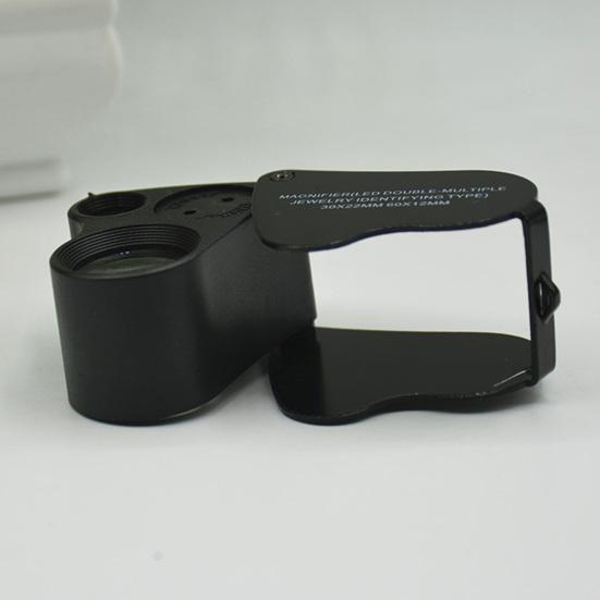 30x 60x Jewelers Loupe Portable Dual Lens Magnifier Illuminated Foldable Jewelry Inspection Loupe Magnifying Glass with LED Light for Gems Jewelry