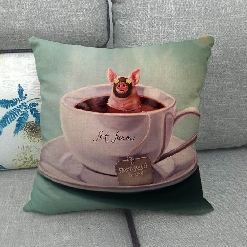 Oil Painting Of Animals - Pigs And Sheep Digital Printing Short Plush Pillow Covers For Car Sofa Office Cushion Cover Home Goods