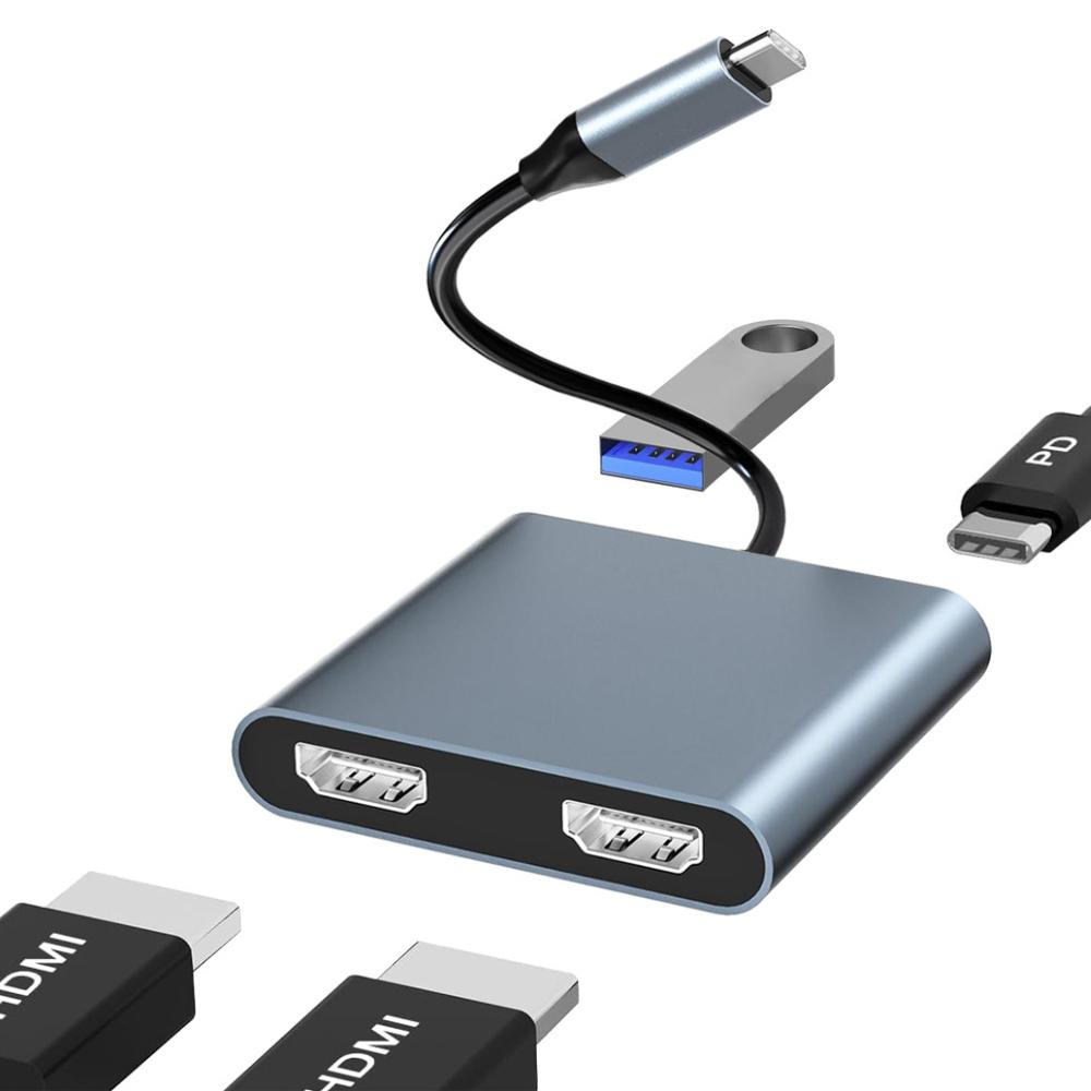 Адаптер USB C на два HDMI для двух дисплеев, для ноутбуков/мониторов, совместимый с Thunderbolt