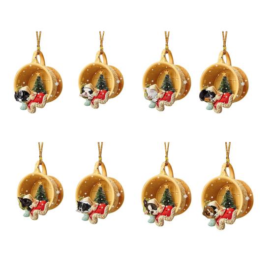 Animals Sleeping In A Tiny Cup Christmas Ornament Acrylic 2D Dog/Ferret/Sheep Christmas Tree Hanging Ornament for Holiday Decor