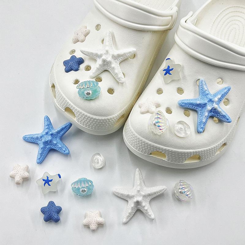 1Set Sea Shell Hole Punch Shoe Charms Diy Ocean Lava Rock & Starfish Shoe Clips For Summer Sandals & Slippers Decorations