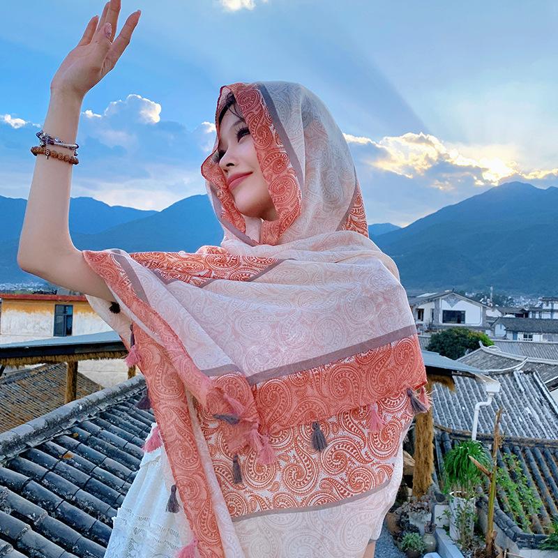 Summer Fashion Retro Cashew Orange Rice Scarf Sunshade Sunscreen Play Beach Towel Trend Comfortable Breathable Big Shawl