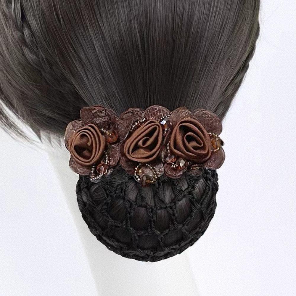 Updo Styling Tool Flower Hair Net with Spring Clip Net Pocket Headdress For Work Use