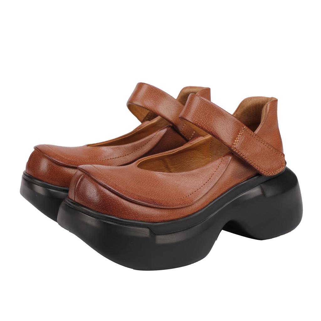 Johnature Женские туфли на платформе с толстой подошвой, ретро, натуральная кожа, круглый носок, универсальные