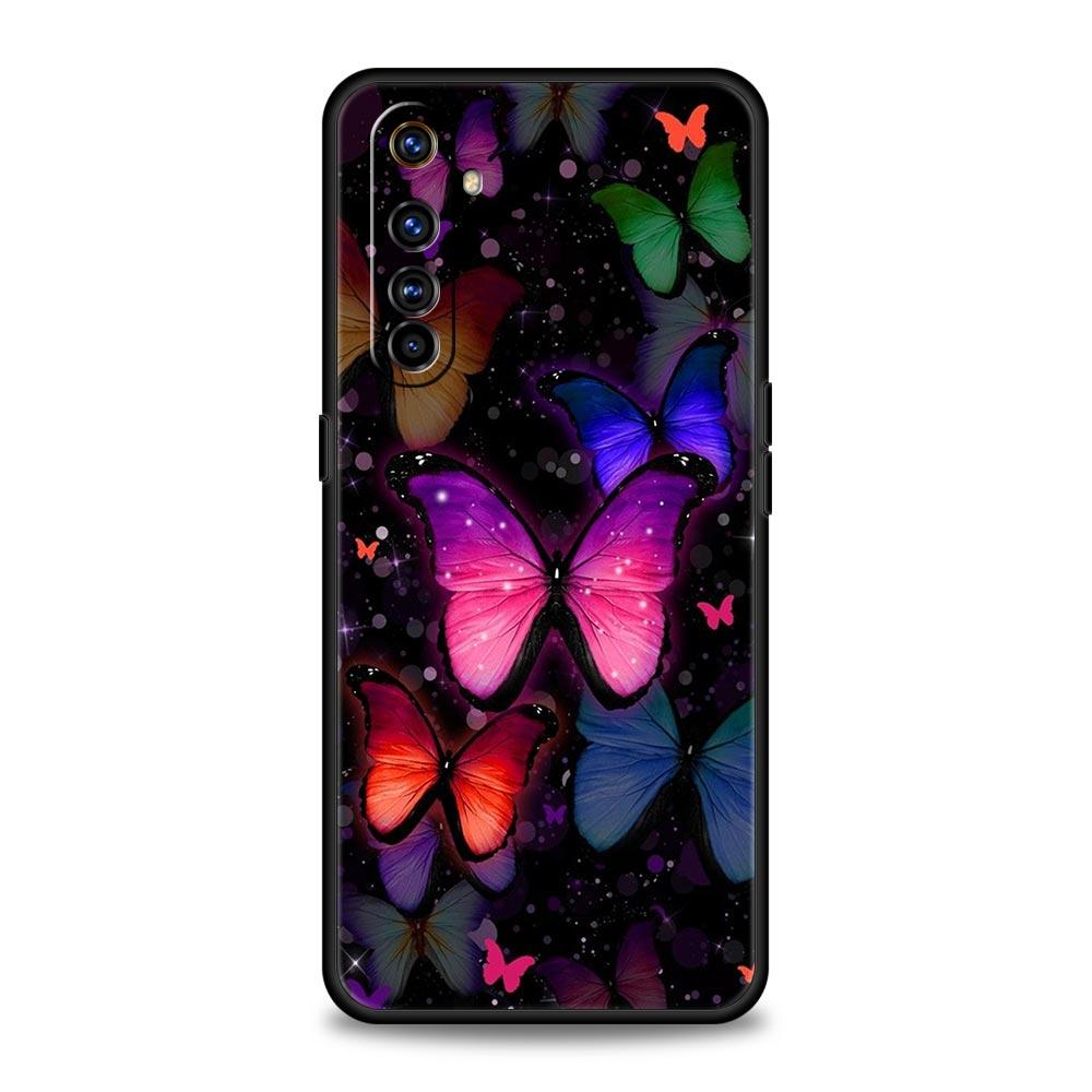 butterfly Phone Case For Realme 10 9 8 5G 7 6 GT2 Pro Plus 9i 8i C21 C11 C25 C35 GT Neo 2 3 3T Soft Silicone Black Cover Coque