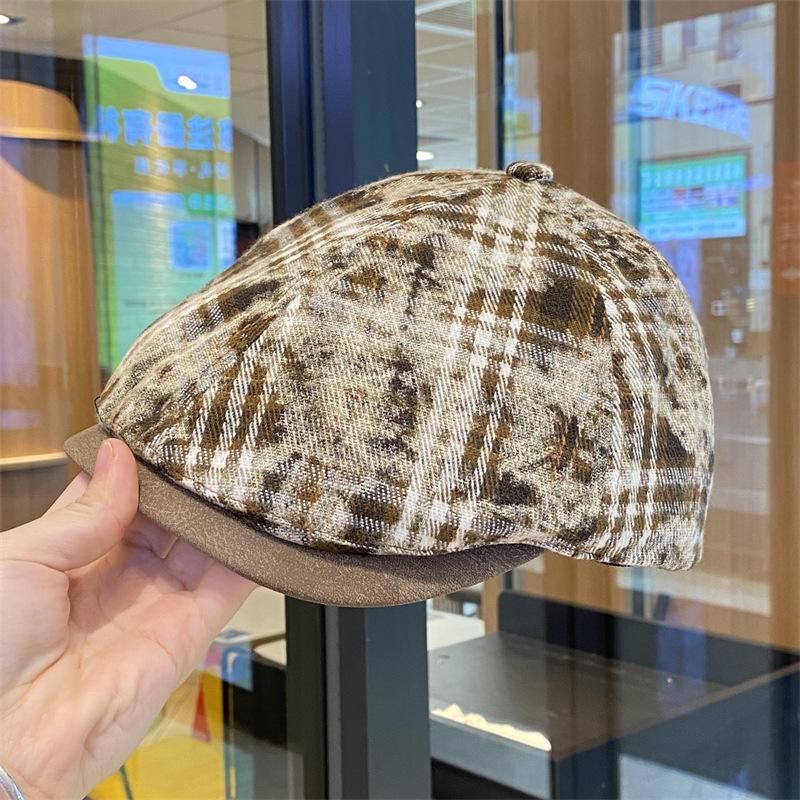 2025 Тай-дай клетчатая кепка с козырьком детская осенняя ретро мода досуг зарубежный тренд уличный стиль кепка с козырьком стройнит