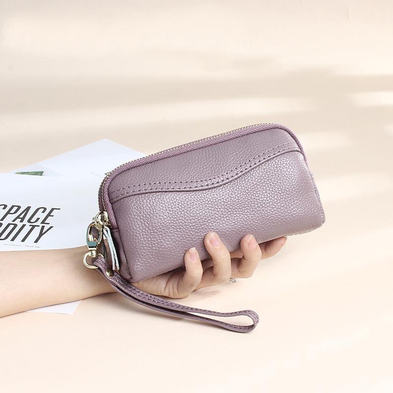 Женский кошелек из натуральной кожи с двойной молнией, клатч, кошелек для монет, большой емкости, женские кошельки, сумка для телефона