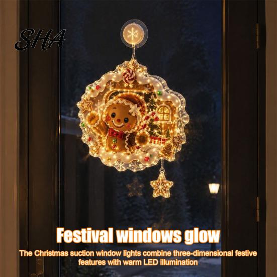 Decorative Light for Bedroom Christmas Suction Cup Window Light, 7.8-Inch Double-Layer Warm LED Battery Powered Festive Hanging Holiday Glass Windows,