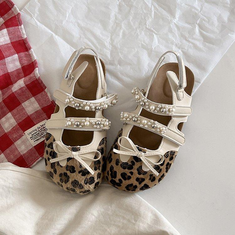 Blue Ballet Shoes for Women's Summer Wear 2025 Summer Super Fire Ugly Cute Sweet Sister Pearl Leopard Print Mary Jane Boken Sandals