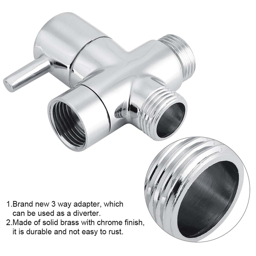 3-Way T Shape Diverter Shut Off Valve Shower Toilet Bidet Sprayer Water Adapter Chrome Color