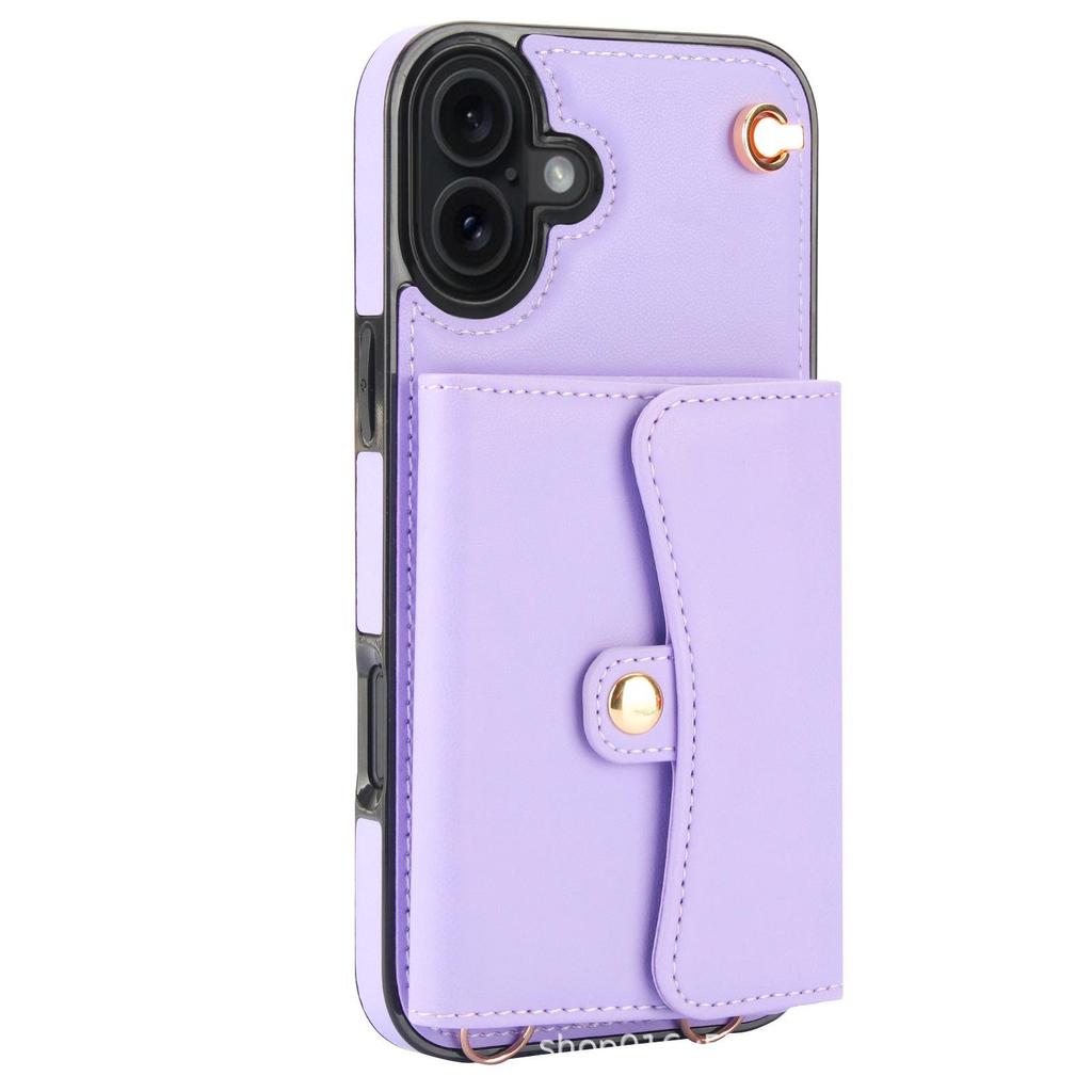 Кошелек-чехол через плечо для iPhone 17 - Кожаный защитный чехол с молнией и слотом для карт для Apple 16 Pro Max
