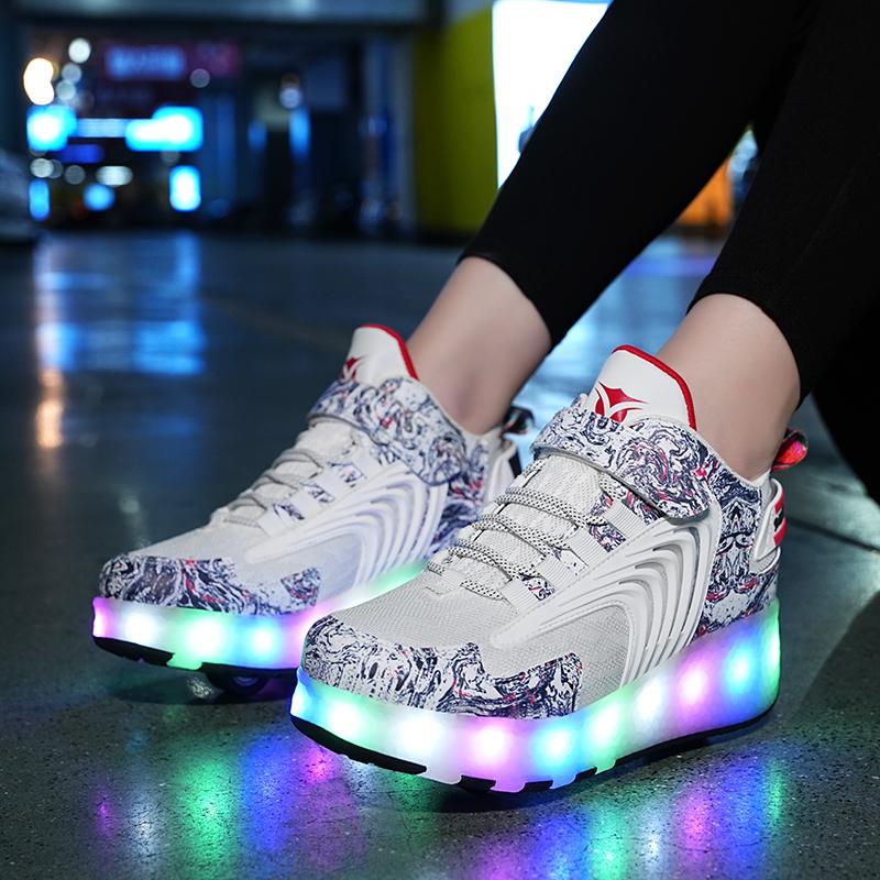 Детские кроссовки со светодиодной подсветкой и двойными колесами, спортивные кроссовки Heely