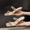 Fashion Summer New Rhinestone Cat Heel Sandals Square Toe Open Toe Crystal Slip-on Anti-Slip Wear-Resistant High Heel Slippers