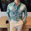 High Quality Men's Shirt Korean Luxury Clothing Slim Fit Long Sleeve Floral Shirts For Men Big Size Blouses
