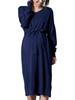 Sweet Mommy Maternity Nursing Clothes Dress Knit Long Dress with Nursing Mouth Organic Cotton V Neck Navy F 100%