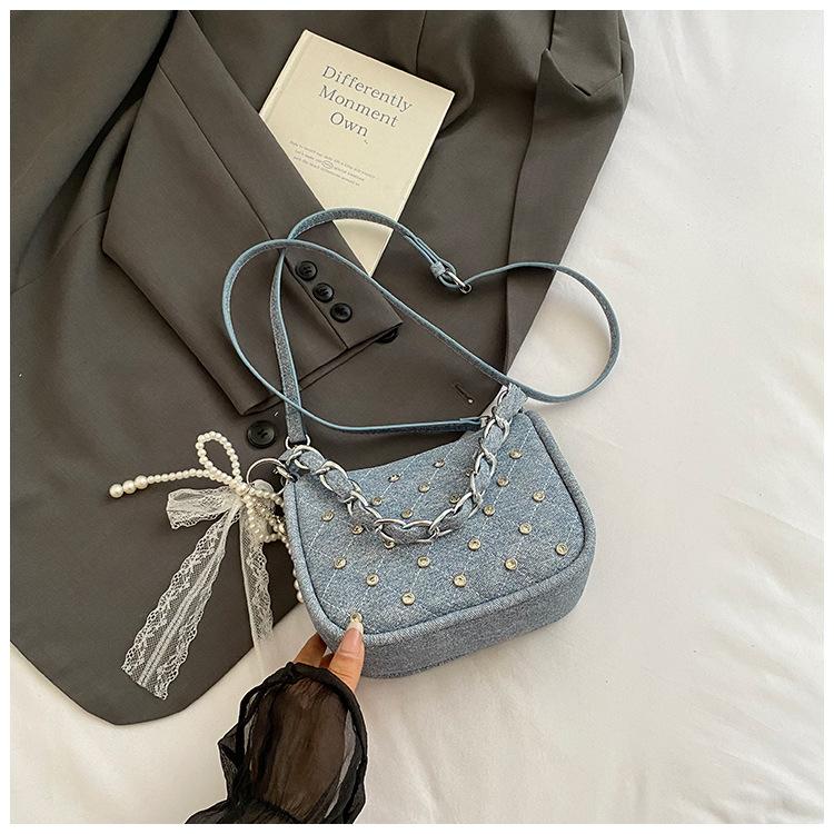 Trendy punk style willow nails single shoulder armpit bag women's 2025 summer new trendy personality bright diamond locomotive handbag