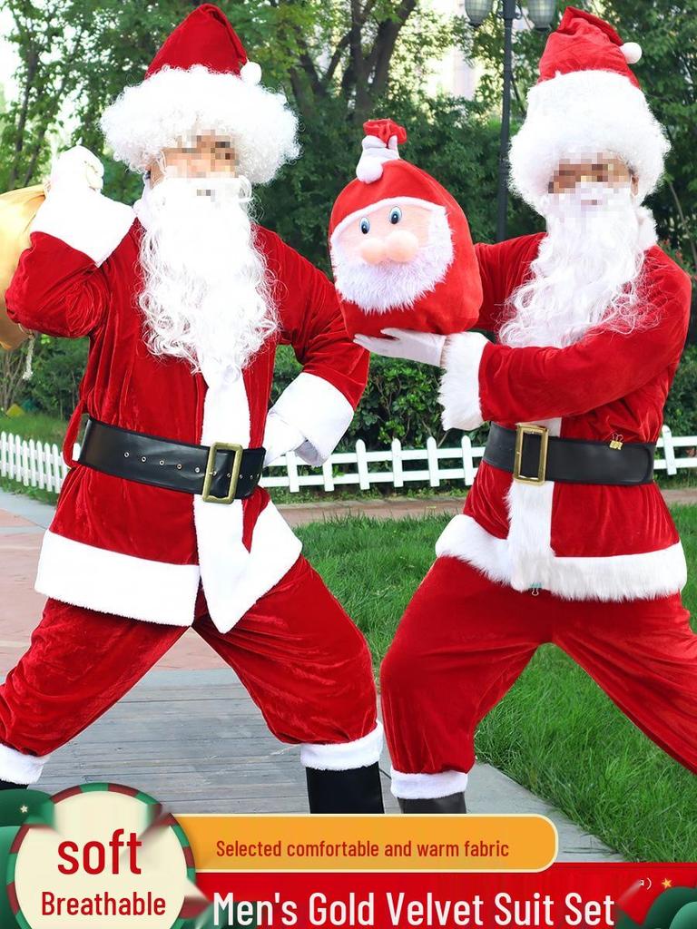 Комплект костюма Санта-Клауса для взрослых - Мужской и женский размер плюс Рождественский наряд