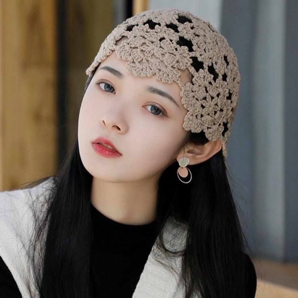 Hollow Knit Skullies Caps Handmade Beanies Cap Casual Crochet Flower Hat  Ladies
