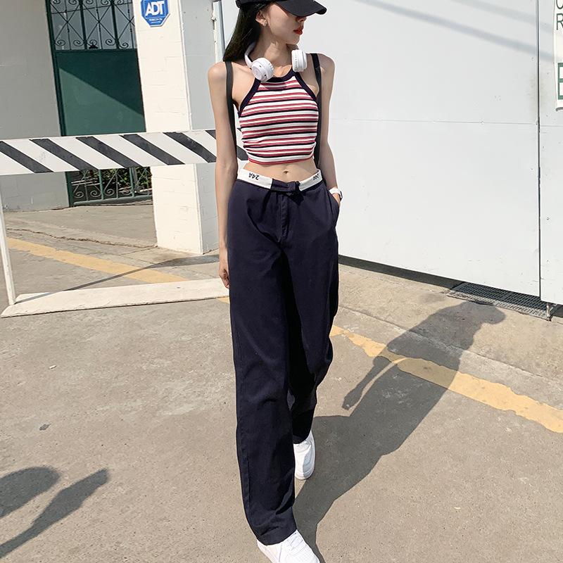 Уличные повседневные брюки. Женские свободные прямые брюки с высокой талией.