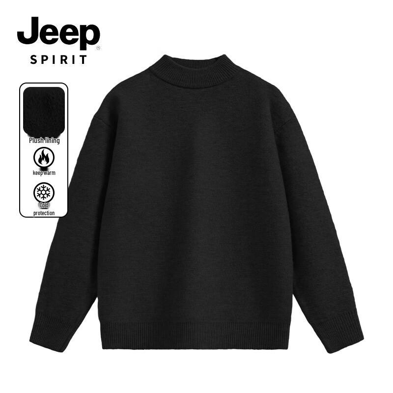 JEEP SPIRIT Men's Half-High Collar Fleece Lined Knit Sweater