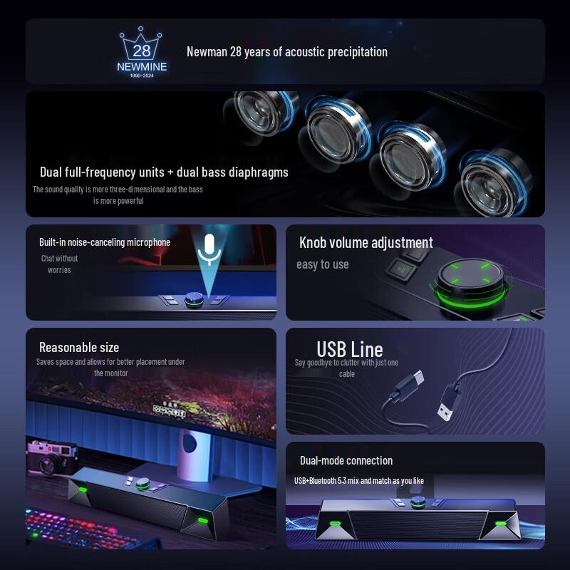 Newman V1 PRO Desktop Gaming Soundbar Speaker