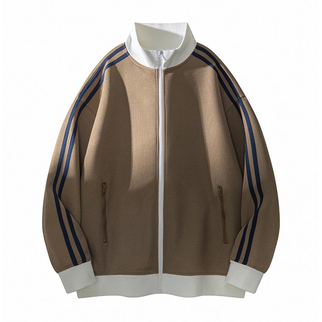 Retro College Style Cardigan Sports Style Loose Hoodie Casual Color Jacket Stand Collar Striped Jacket