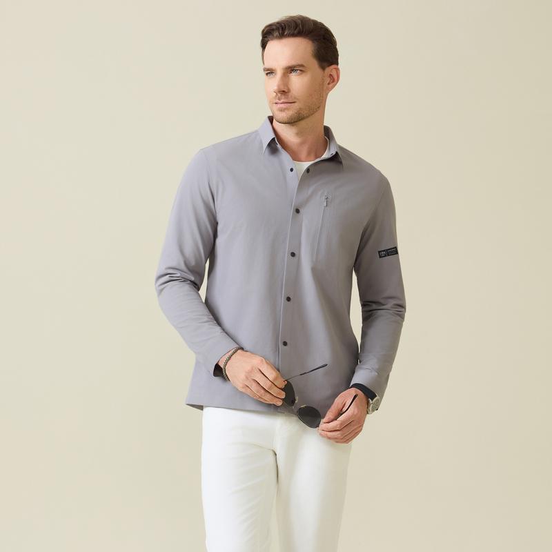 Wear Resistant and Non Deformable 2025 Autumn Men's Zipper Pocket Long-Sleeved Shirt
