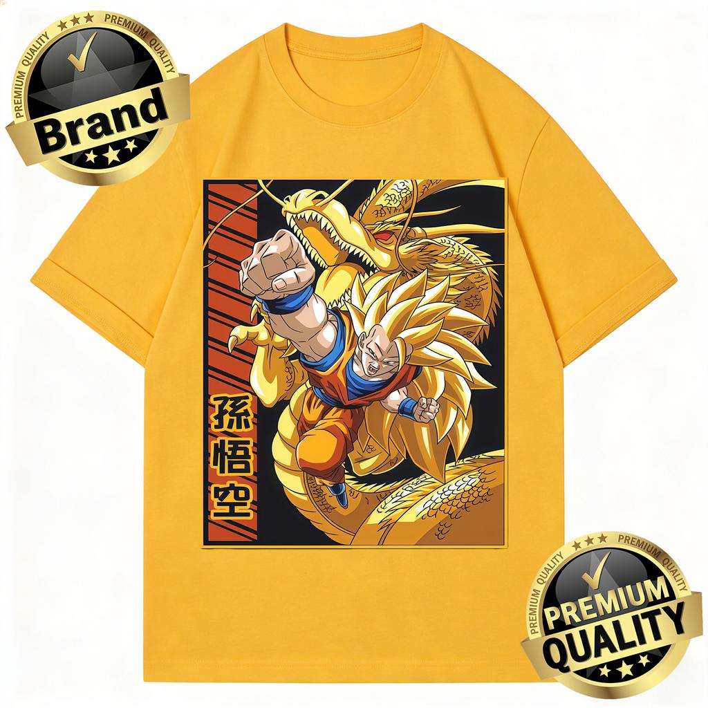 Dragon Ball Trendy Hot Items Cotton Mens TShirt Super Saiyan 3 Goku Golden Shenron Design Oversized Casual Unisex Streetwear