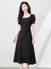 French Square Neck Puff Sleeve Long Dress - Elegant Super Elastic Women's Summer Style