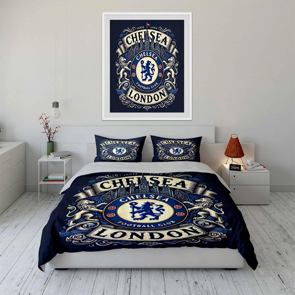 Chelsea Football Club Bedding Set Bedding Duvet Cover Set Duvet Cover Pillowcases Home Decor (1 * Duvet Cover 2 * Pillowcases, without duvet insert)