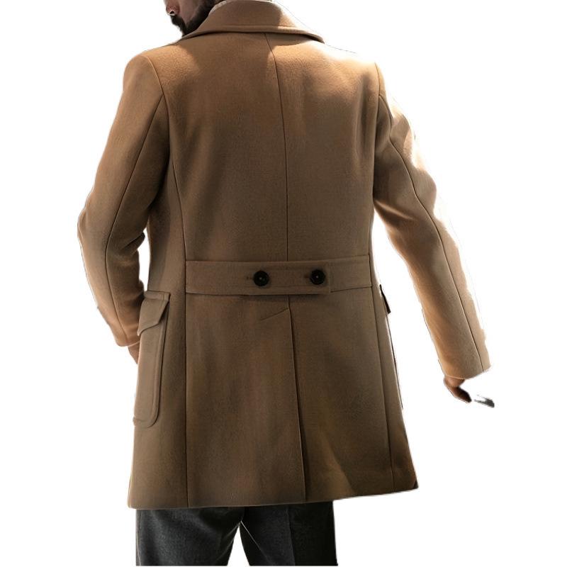 Европейское и американское мужское шерстяное пальто средней длины - Британский стиль, модный, с длинным рукавом, высококачественный дизайн на 2025 год