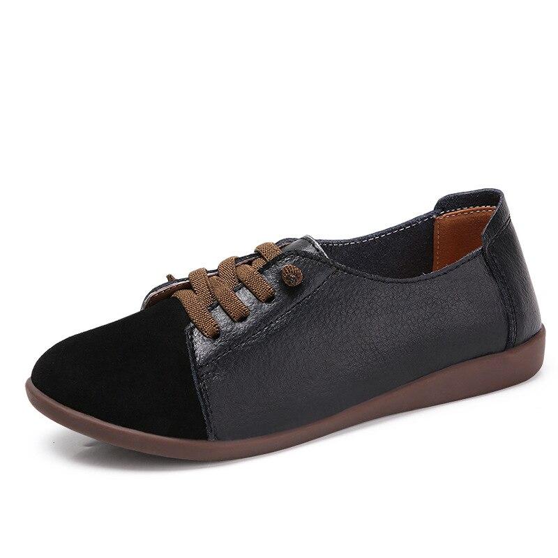 Spring Women Non-slip Leather Lace Up Flat Moccasin Oxford Sneakers Plus Size Casual Daily Shoes For Ladies
